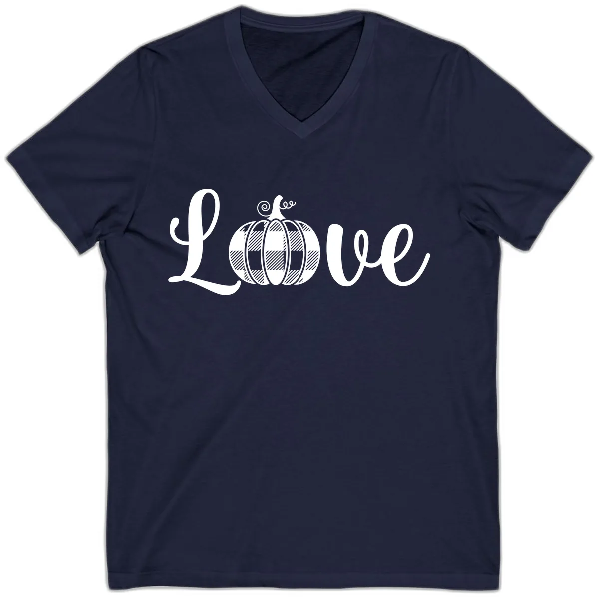 Buffalo Plaid Pumpkin Love V-Neck in Navy