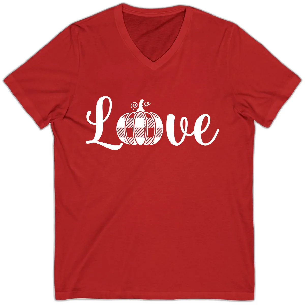 Buffalo Plaid Pumpkin Love V-Neck in Red