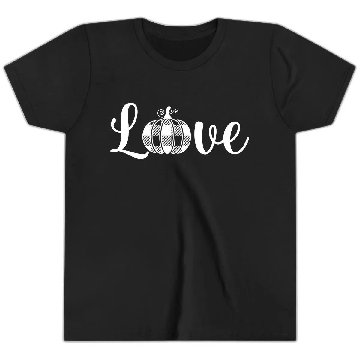 Buffalo Plaid Pumpkin Love Youth T-Shirt in Black