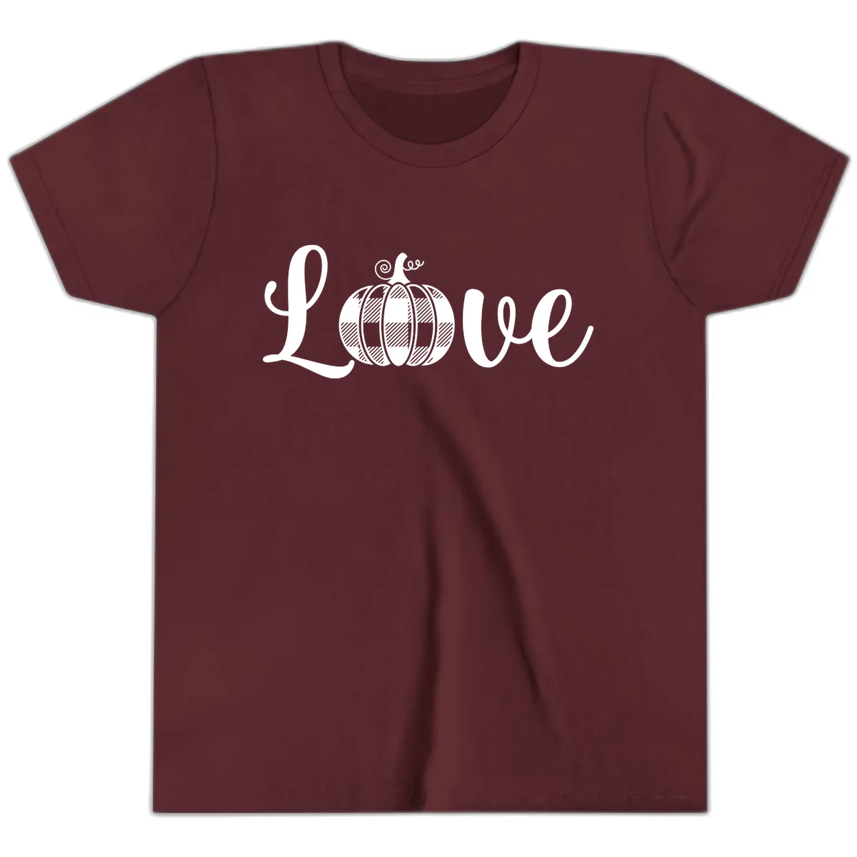 Buffalo Plaid Pumpkin Love Youth T-Shirt in Maroon