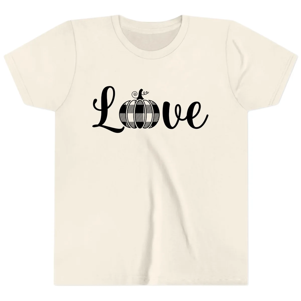Buffalo Plaid Pumpkin Love Youth T-Shirt in Natural