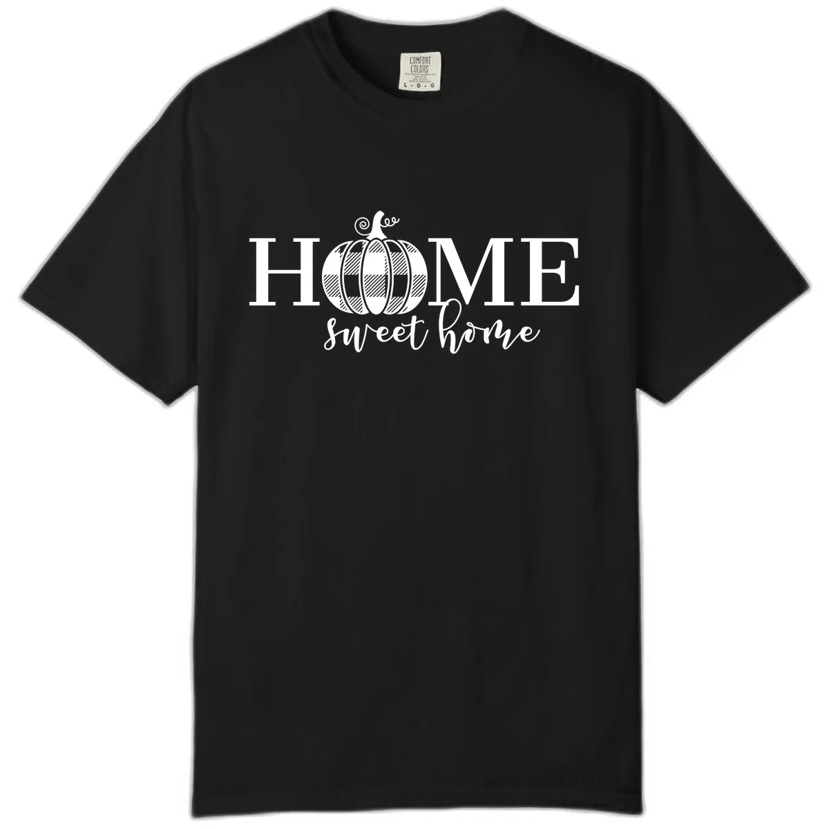 Home Sweet Home Buffalo Plaid Pumpkin Comfort Color in Black