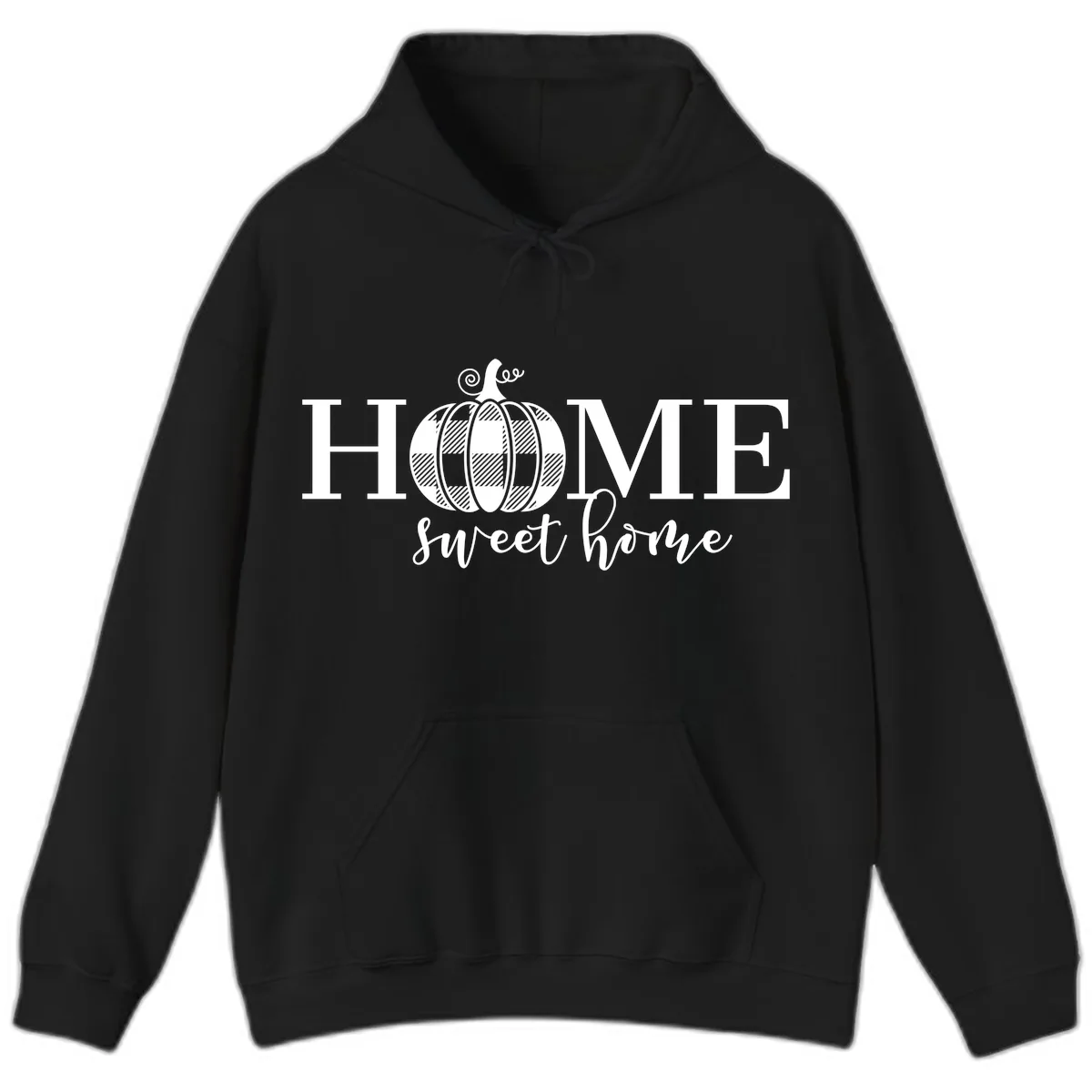 Home Sweet Home Buffalo Plaid Pumpkin Hoodie in Black