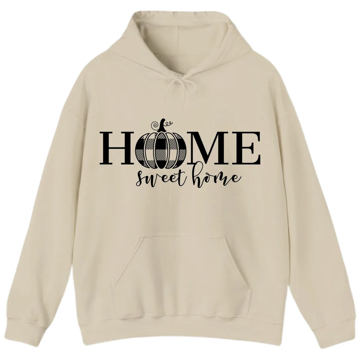 Home Sweet Home Buffalo Plaid Pumpkin Hoodie in Sand