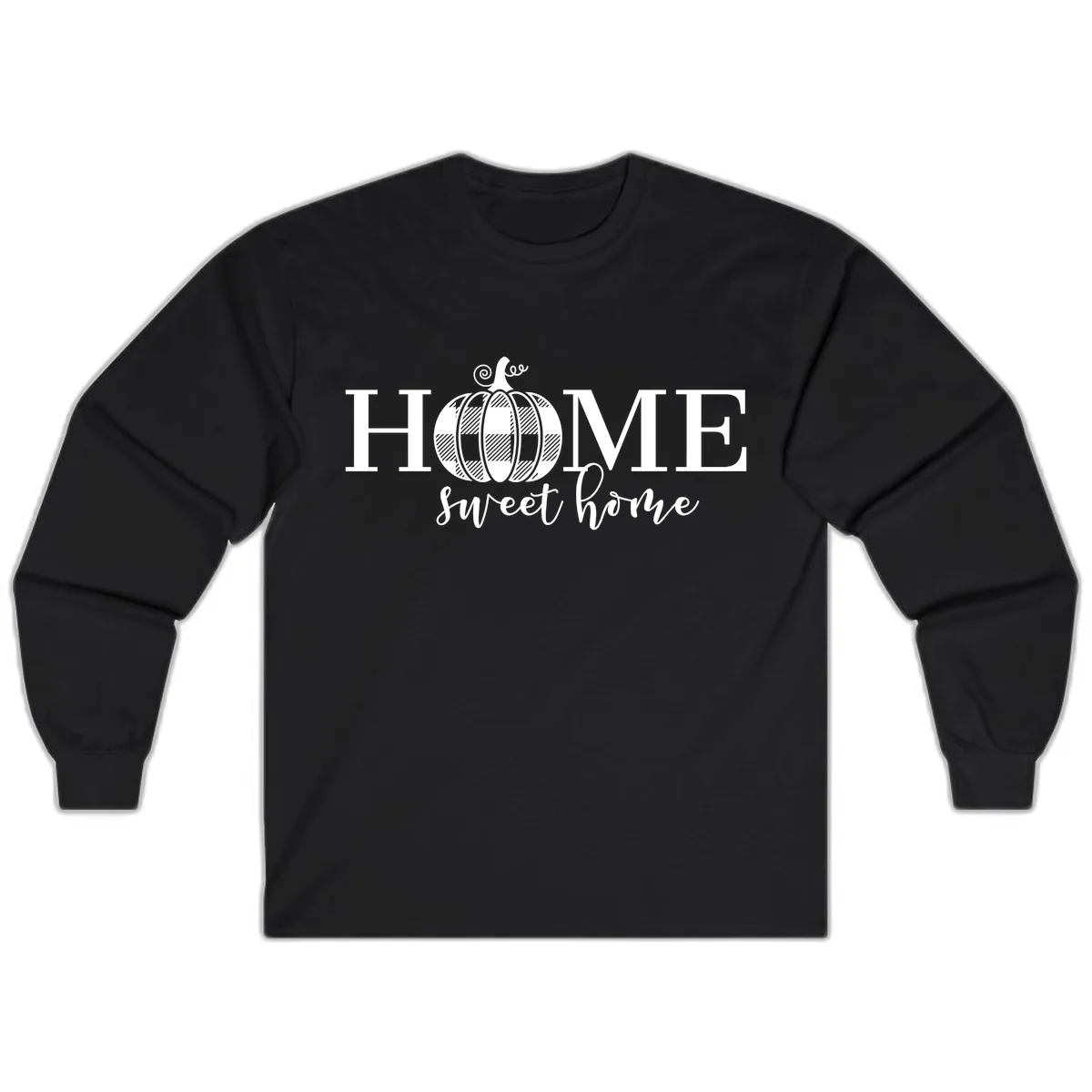 Home Sweet Home Buffalo Plaid Pumpkin Long Sleeve in Black