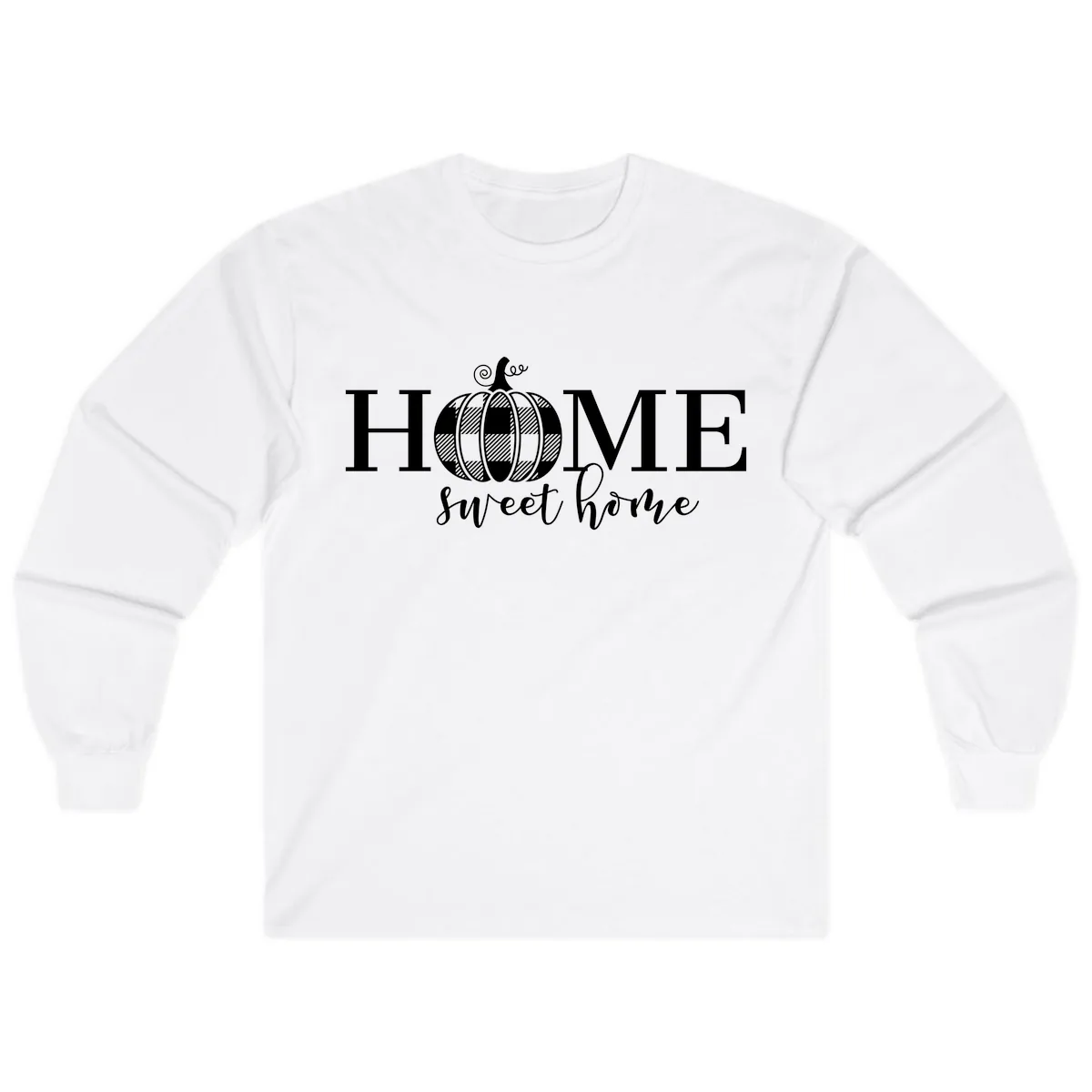 Home Sweet Home Buffalo Plaid Pumpkin Long Sleeve in White