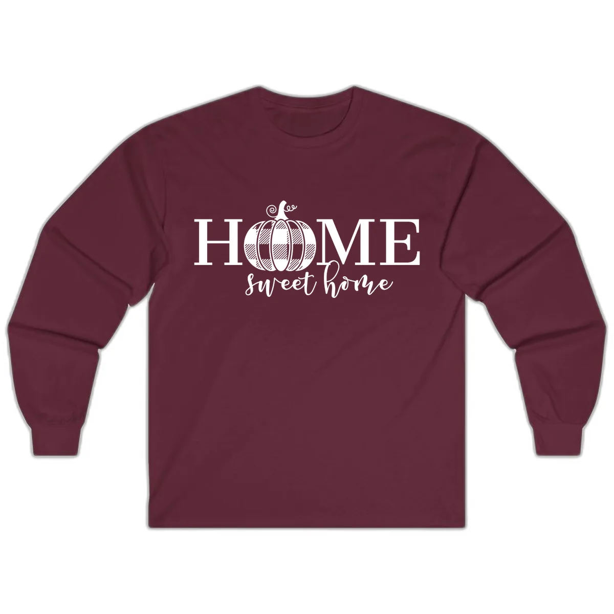 Home Sweet Home Buffalo Plaid Pumpkin Long Sleeve in Maroon