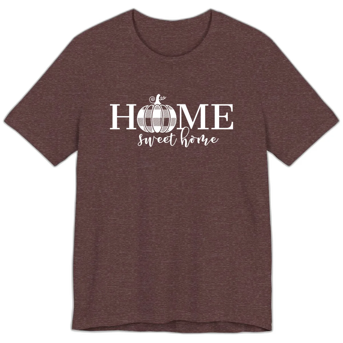 Home Sweet Home Buffalo Plaid Pumpkin Premium T-Shirt in Heather Maroon
