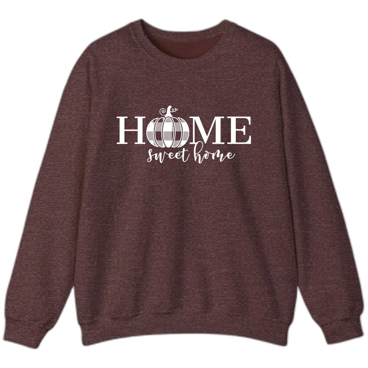 Home Sweet Home Buffalo Plaid Pumpkin Sweatshirt in Heather Sport Dark Maroon