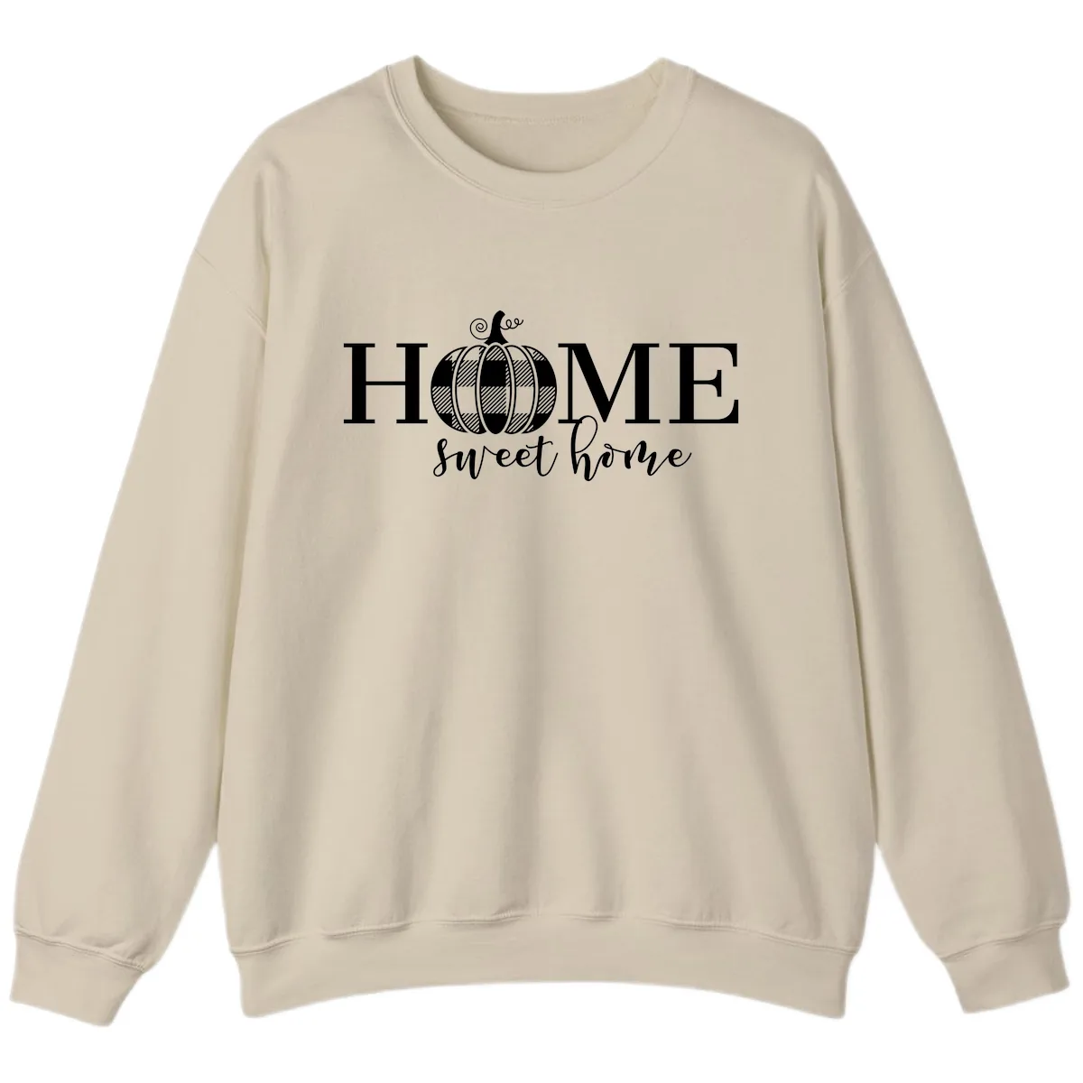 Home Sweet Home Buffalo Plaid Pumpkin Sweatshirt in Sand