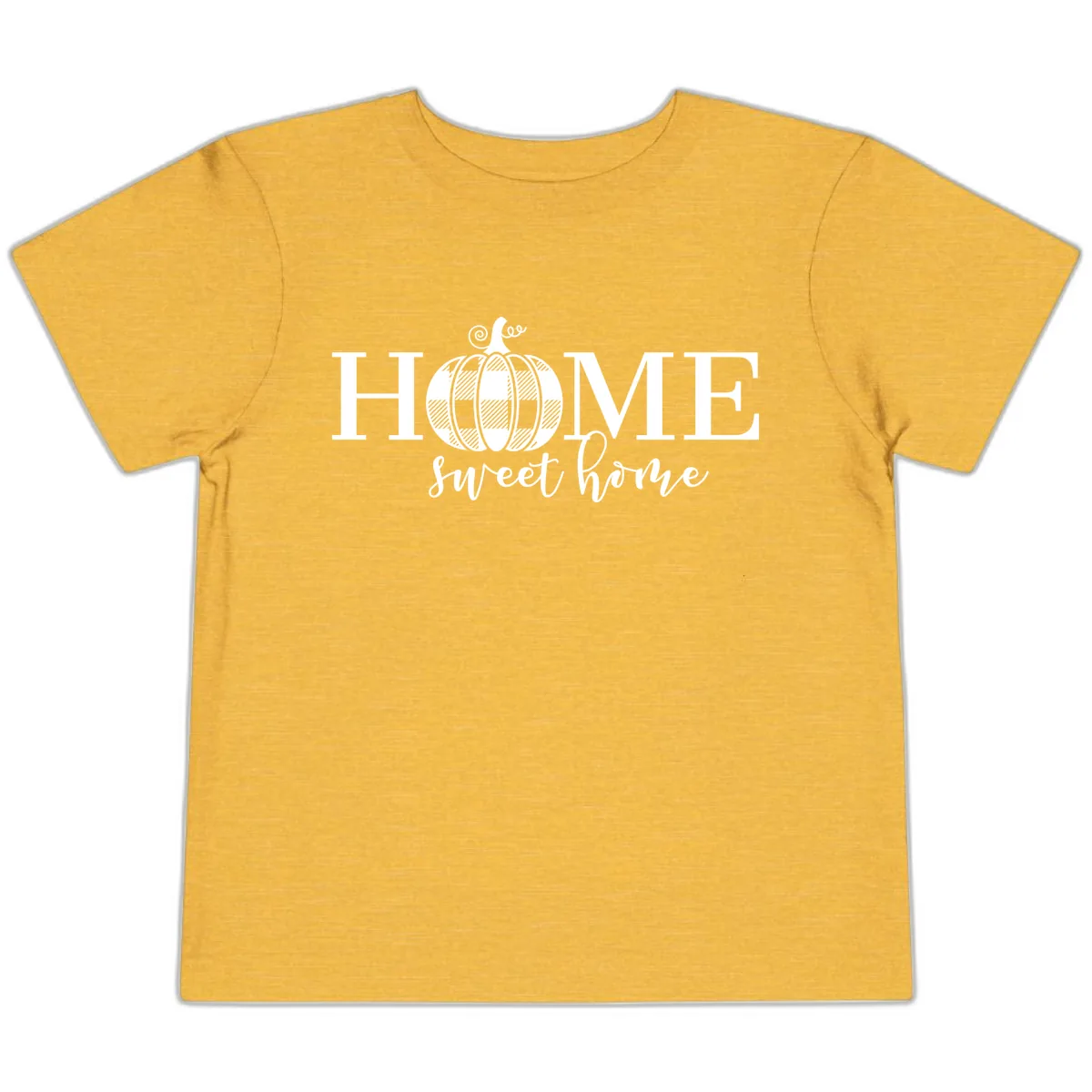Home Sweet Home Buffalo Plaid Pumpkin Toddler T-Shirt in Heather Yellow Gold