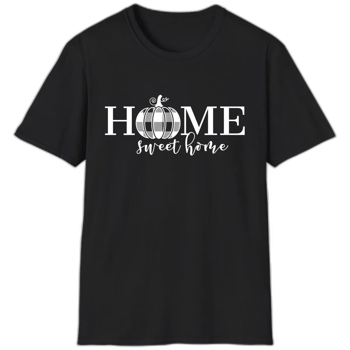 Home Sweet Home Buffalo Plaid Pumpkin T-Shirt in Black