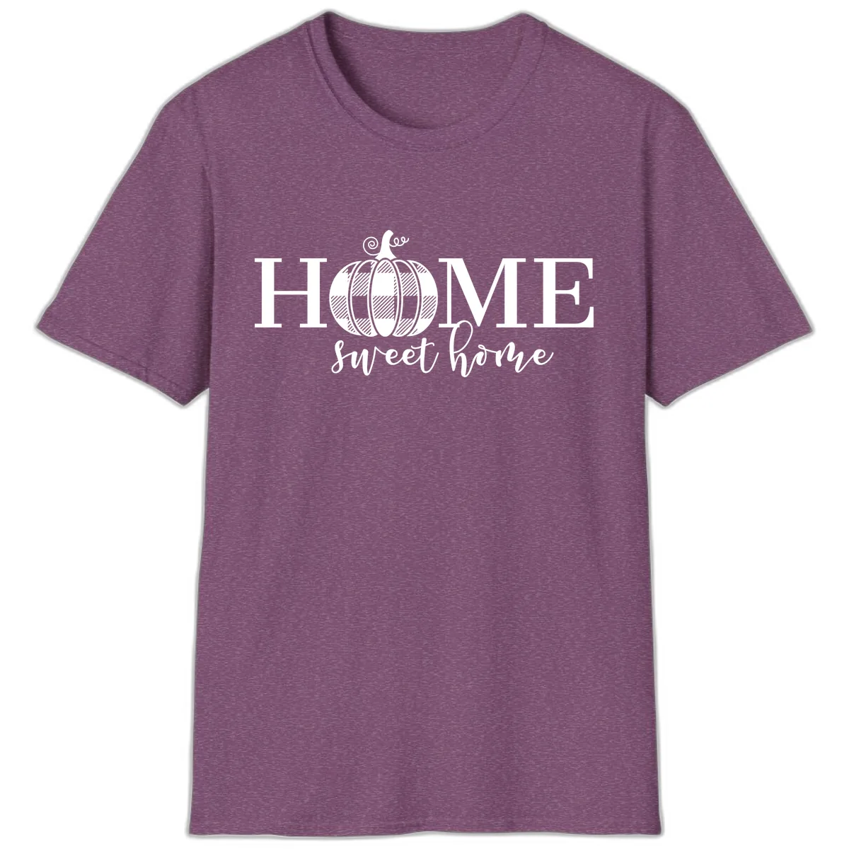 Home Sweet Home Buffalo Plaid Pumpkin T-Shirt in Heather Maroon