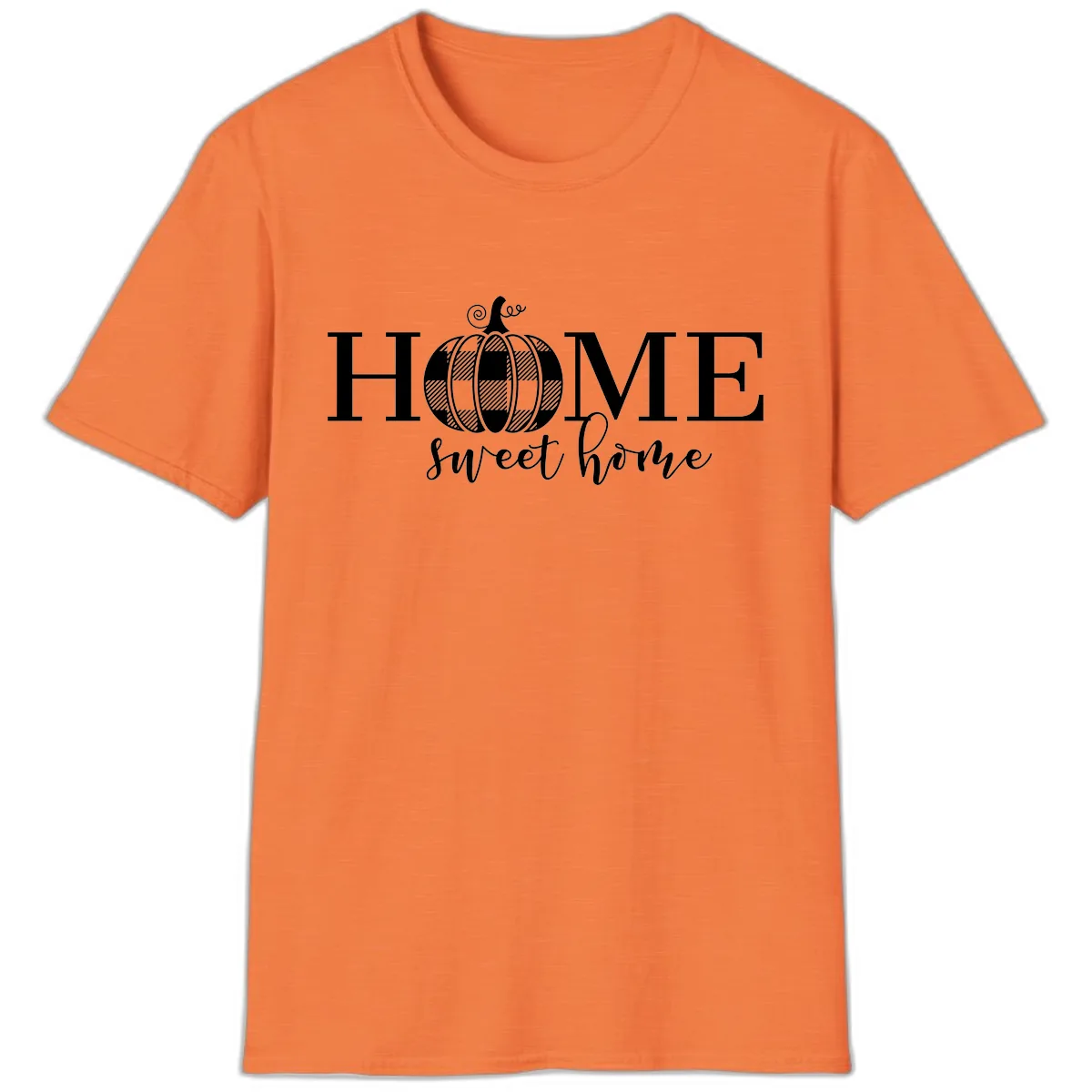 Home Sweet Home Buffalo Plaid Pumpkin T-Shirt in Heather Orange