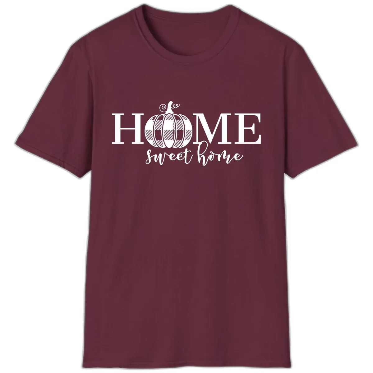 Home Sweet Home Buffalo Plaid Pumpkin T-Shirt in Maroon