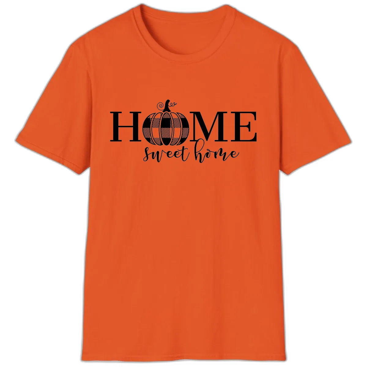 Home Sweet Home Buffalo Plaid Pumpkin T-Shirt in Orange