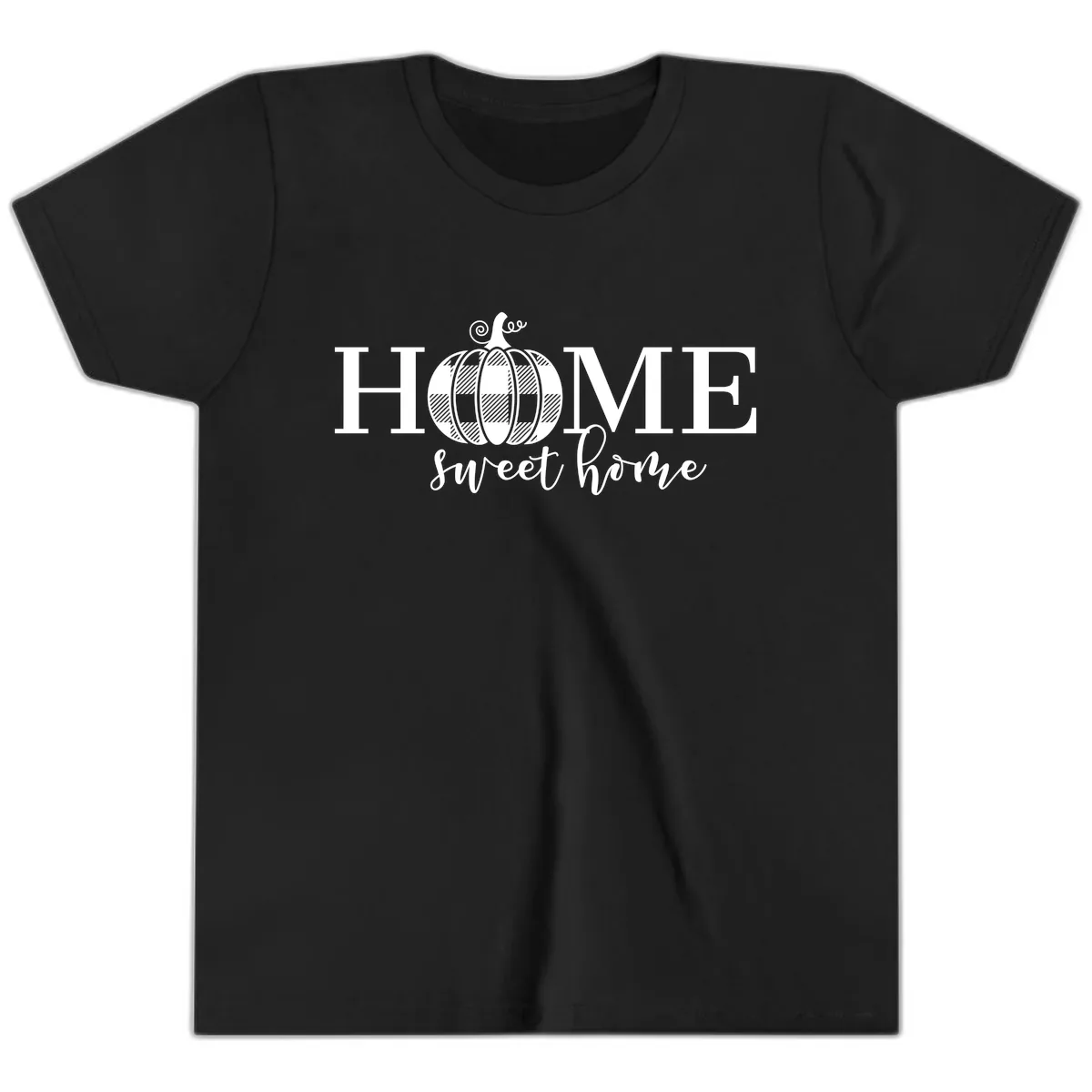 Home Sweet Home Buffalo Plaid Pumpkin Youth T-Shirt in Black