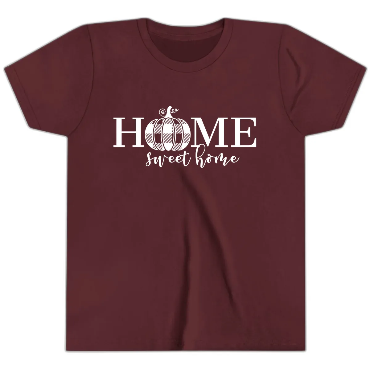 Home Sweet Home Buffalo Plaid Pumpkin Youth T-Shirt in Maroon