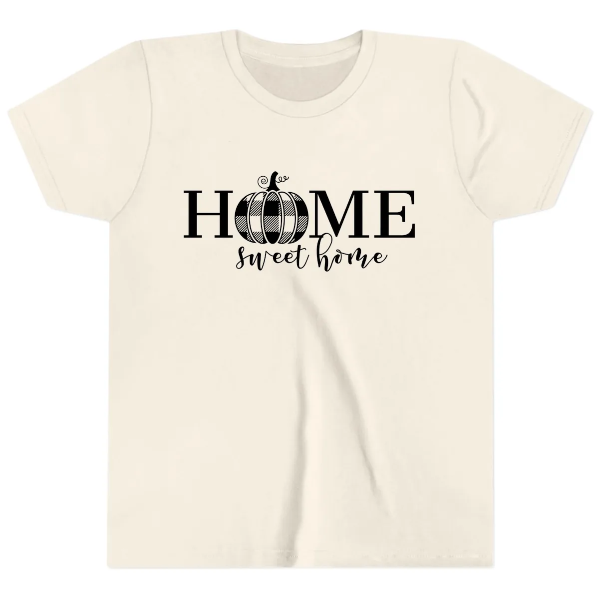 Home Sweet Home Buffalo Plaid Pumpkin Youth T-Shirt in Natural
