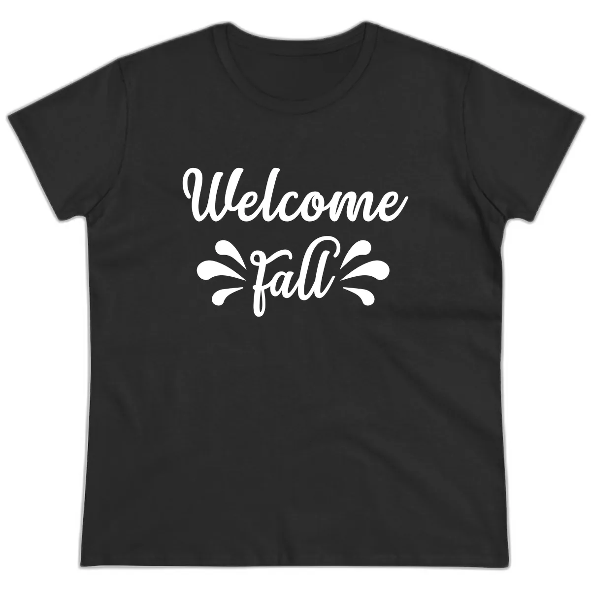 Welcome Fall Script Design Ladies Tee in Black