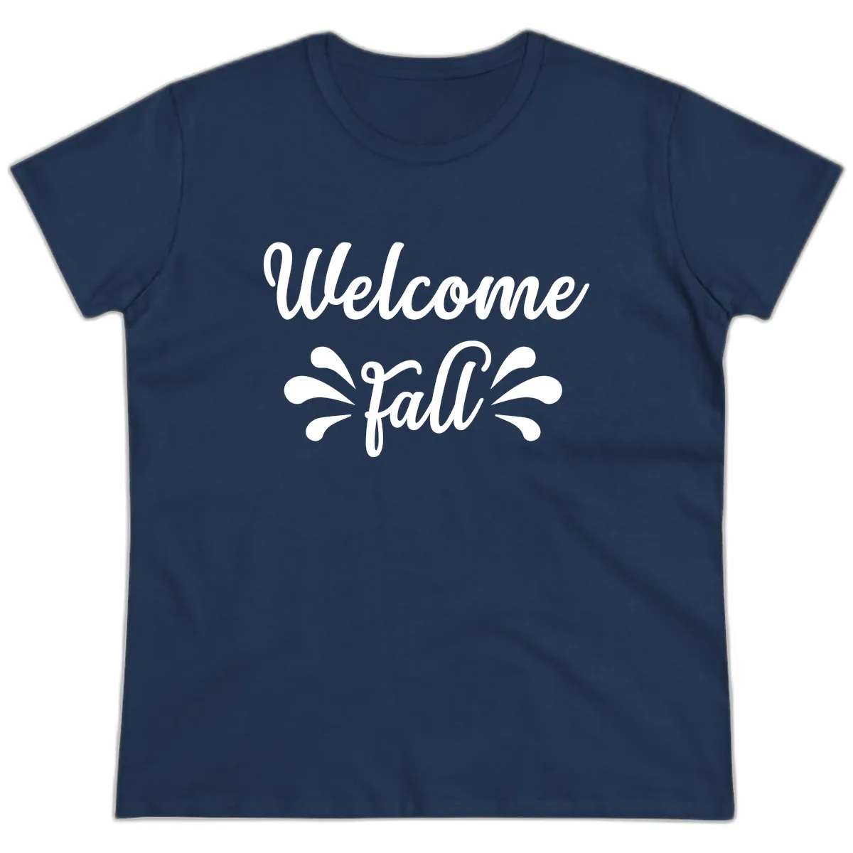 Welcome Fall Script Design Ladies Tee in Navy