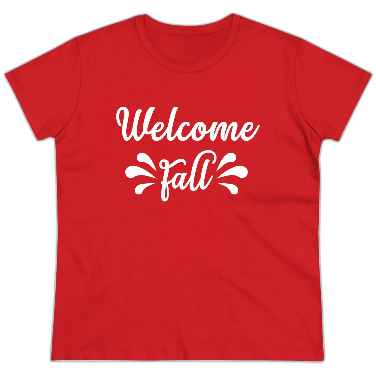 Welcome Fall Script Design Ladies Tee in Red