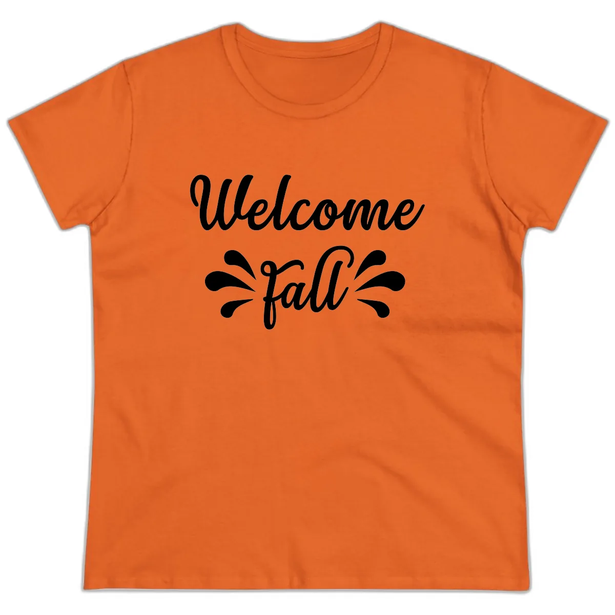 Welcome Fall Script Design Ladies Tee in Orange