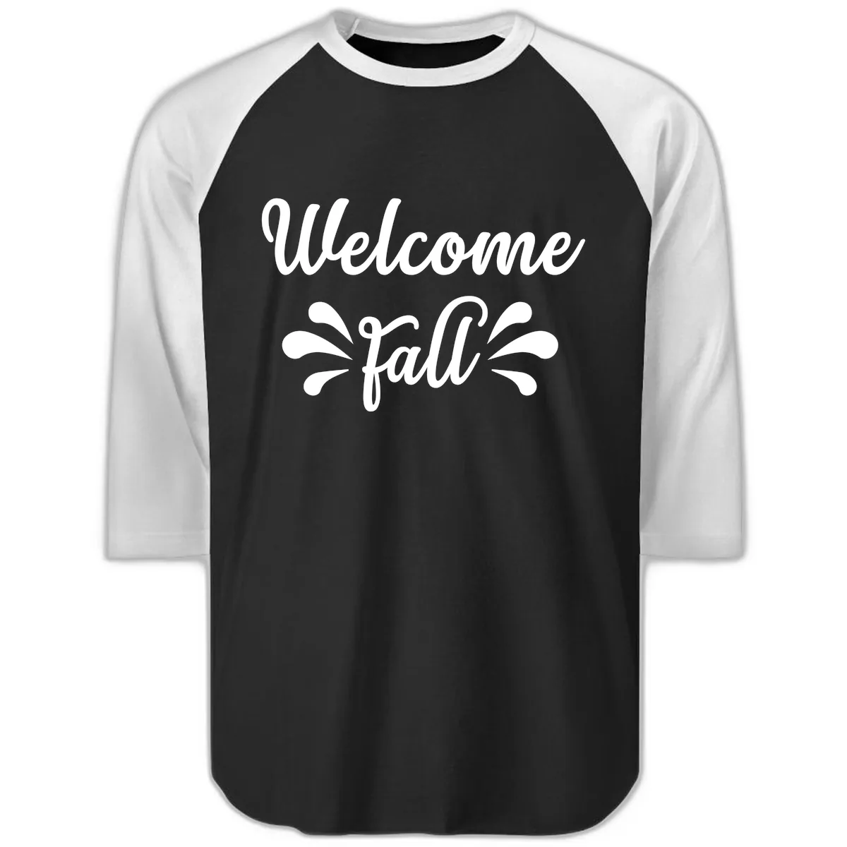 Welcome Fall Script Design Raglan 3/4 in Black White
