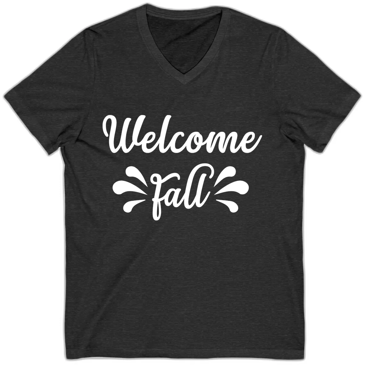 Welcome Fall Script Design V-Neck in Dark Grey Heather