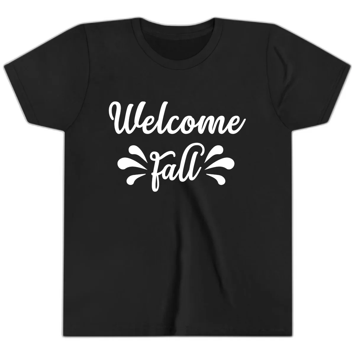 Welcome Fall Script Design Youth T-Shirt in Black
