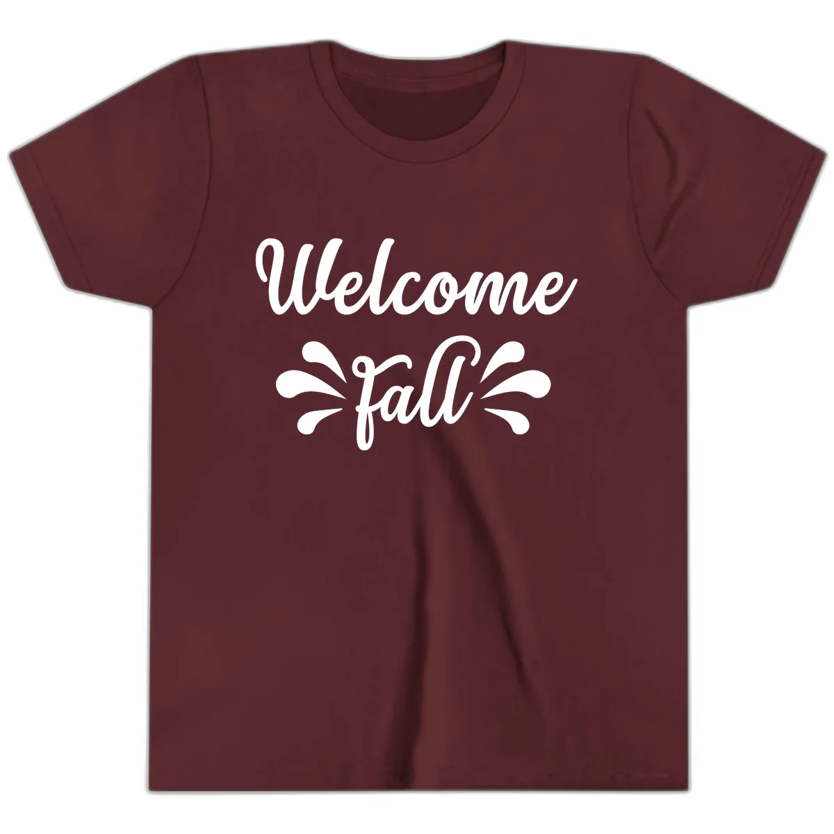 Welcome Fall Script Design Youth T-Shirt in Maroon