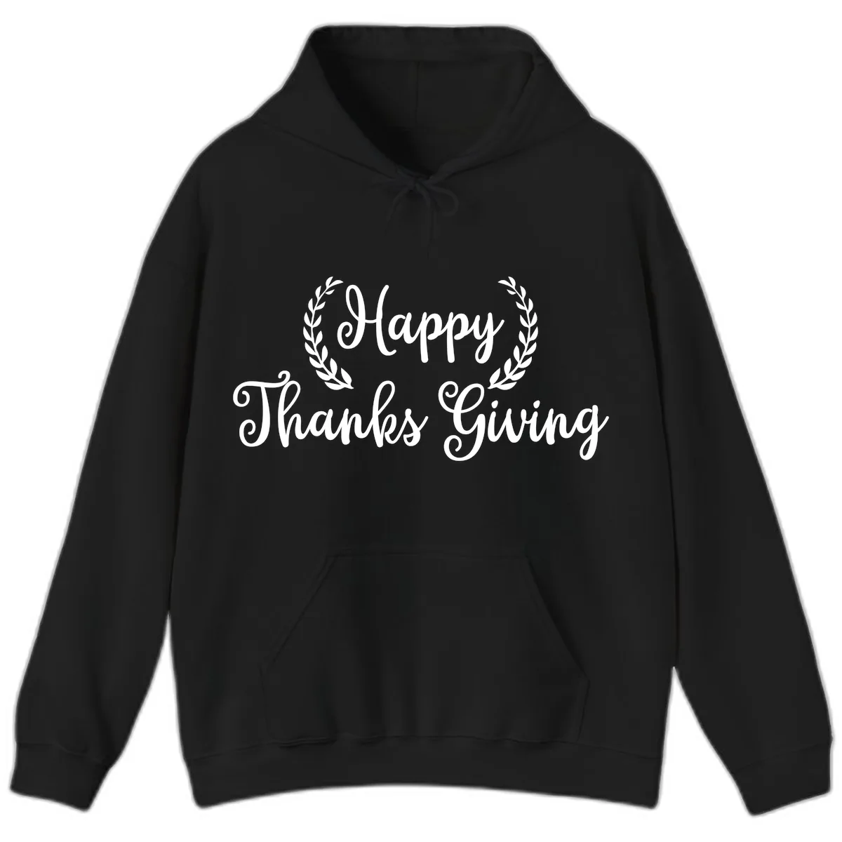 Happy Thanksgiving Laurel Wreath Hoodie in Black