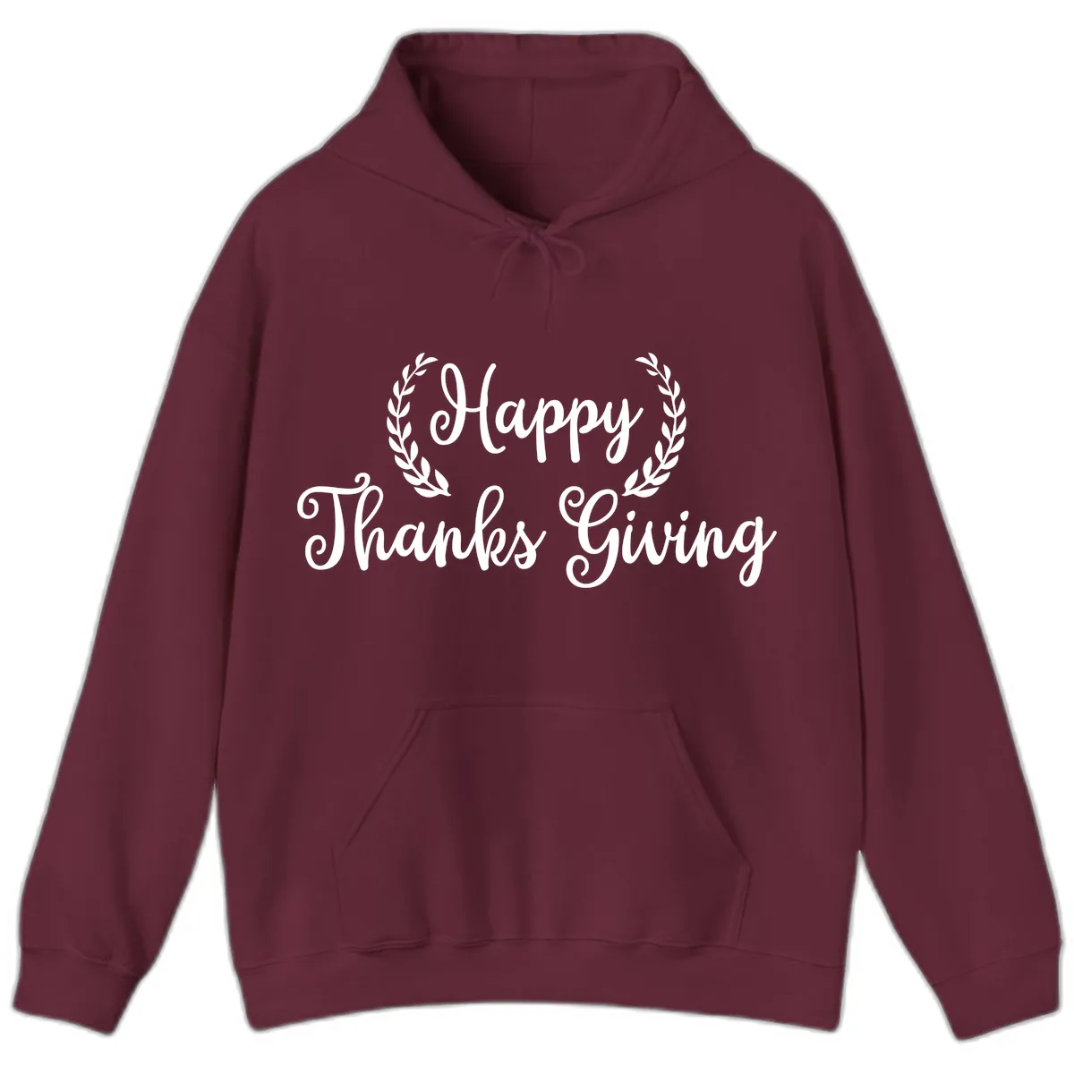 Happy Thanksgiving Laurel Wreath Hoodie in Maroon