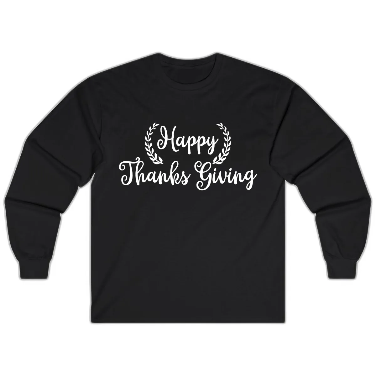Happy Thanksgiving Laurel Wreath Long Sleeve in Black