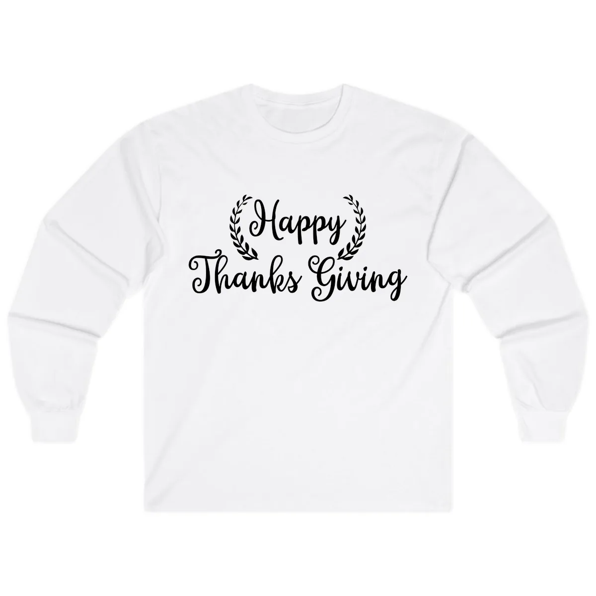 Happy Thanksgiving Laurel Wreath Long Sleeve in White
