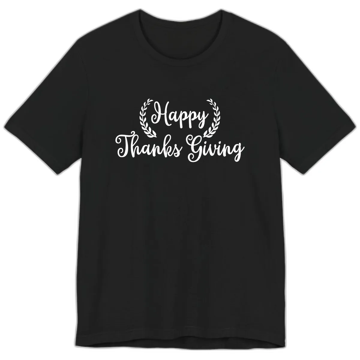 Happy Thanksgiving Laurel Wreath Premium T-Shirt in Black