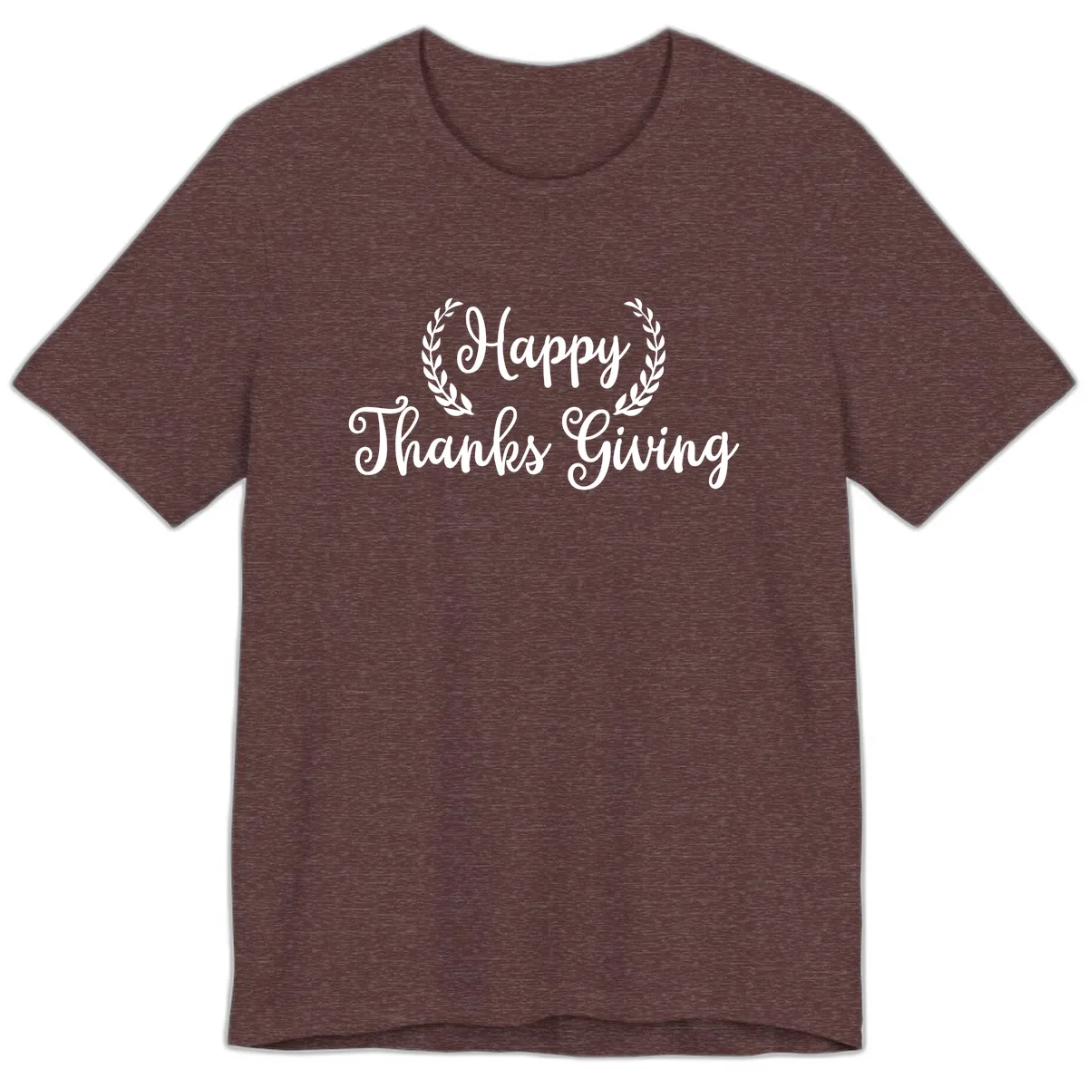 Happy Thanksgiving Laurel Wreath Premium T-Shirt in Heather Maroon