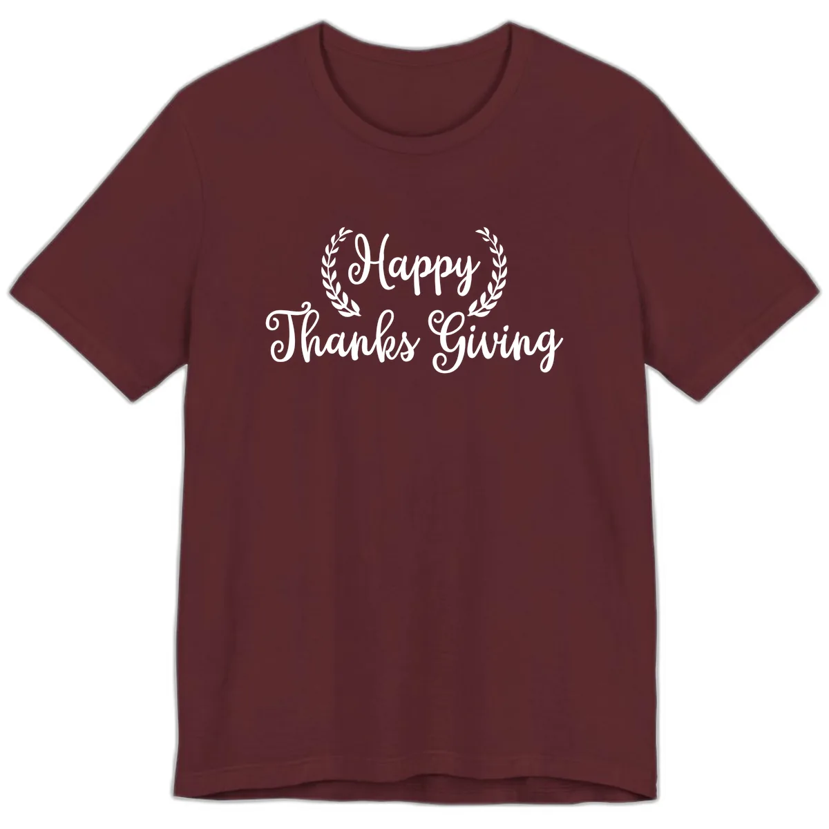 Happy Thanksgiving Laurel Wreath Premium T-Shirt in Maroon