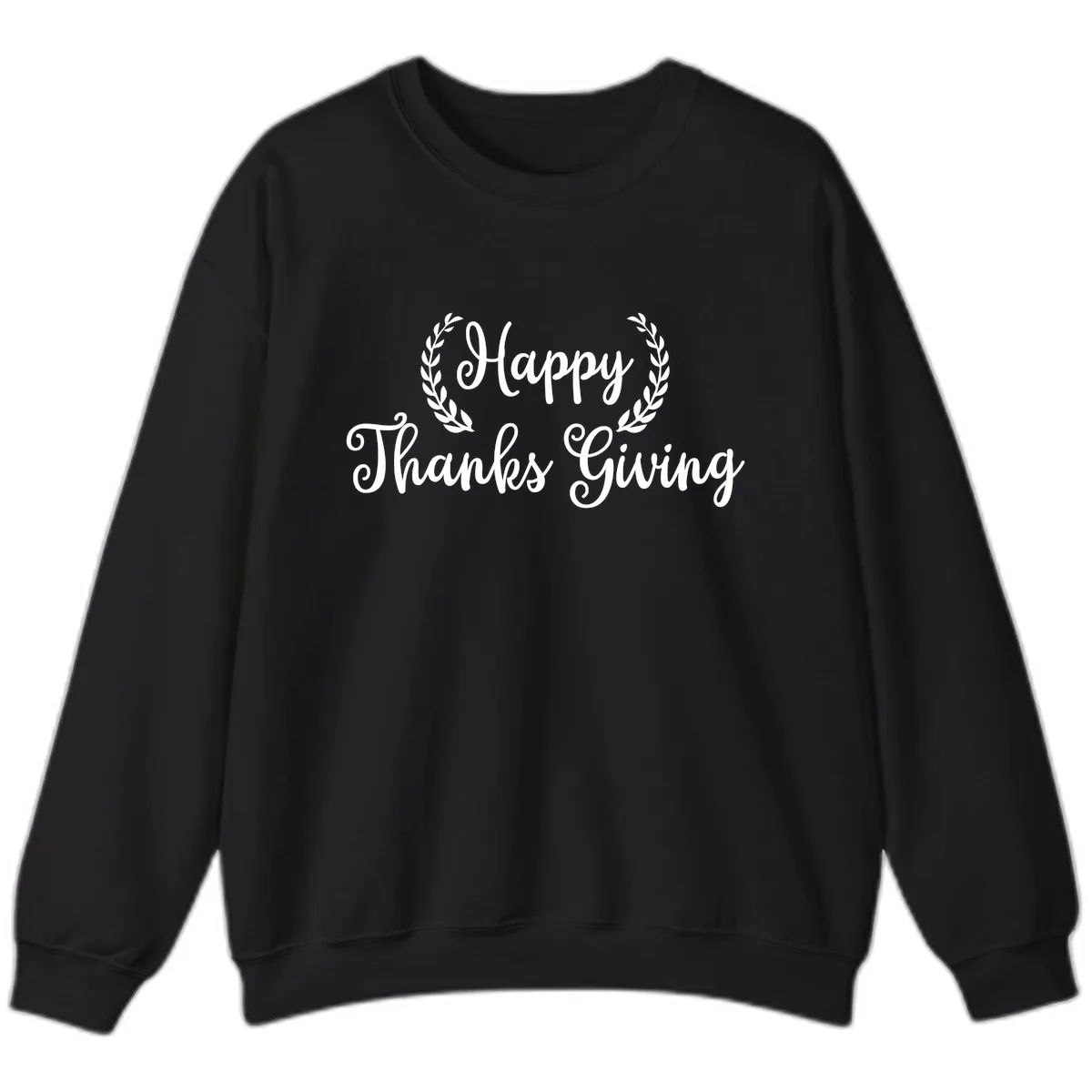 Happy Thanksgiving Laurel Wreath Sweatshirt in Black