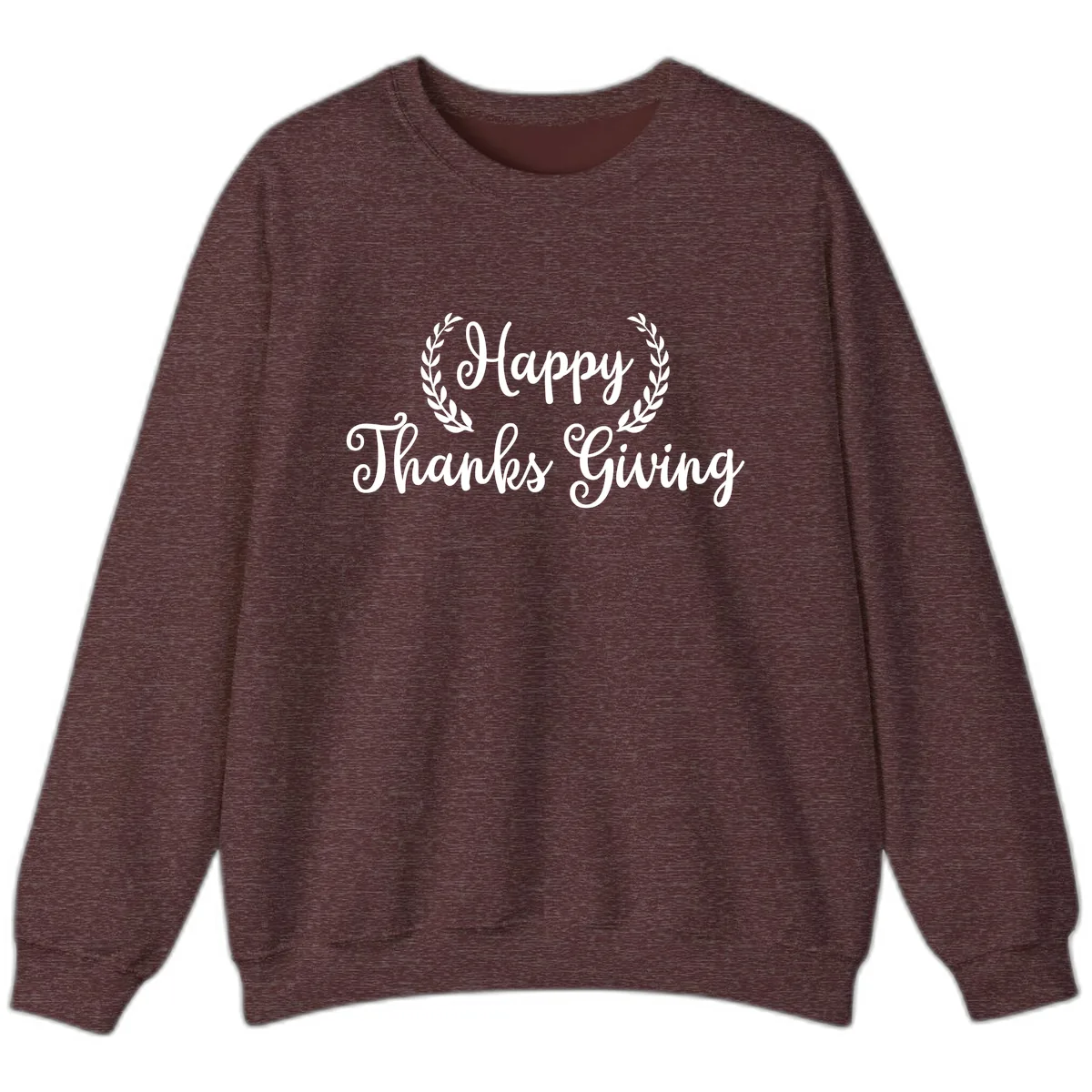 Happy Thanksgiving Laurel Wreath Sweatshirt in Heather Sport Dark Maroon