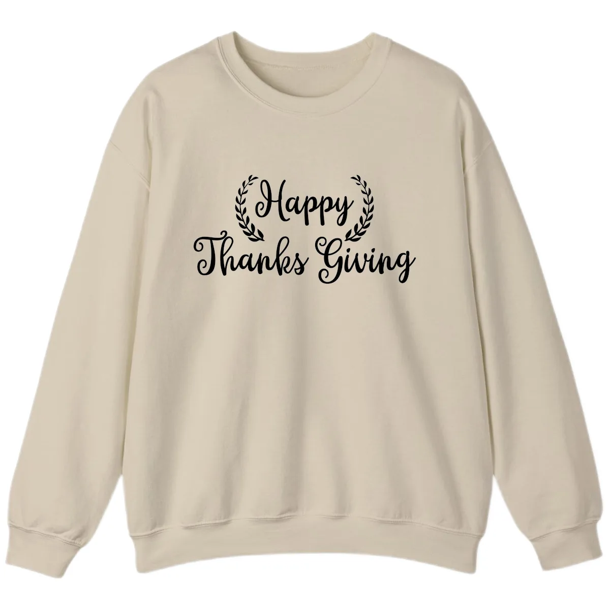 Happy Thanksgiving Laurel Wreath Sweatshirt in Sand
