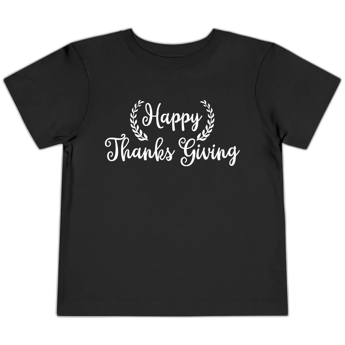 Happy Thanksgiving Laurel Wreath Toddler T-Shirt in Black