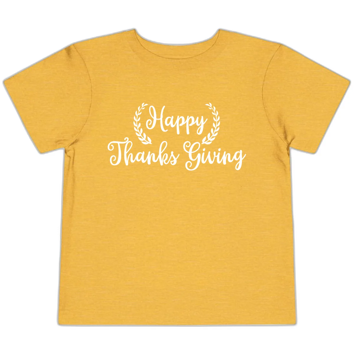 Happy Thanksgiving Laurel Wreath Toddler T-Shirt in Heather Yellow Gold
