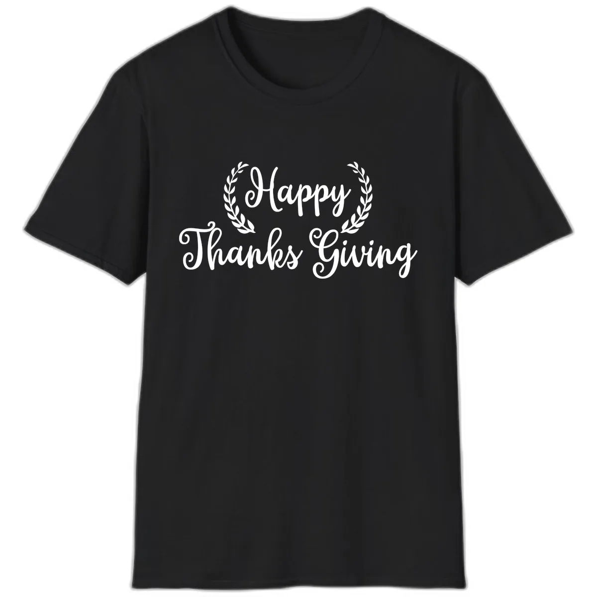 Happy Thanksgiving Laurel Wreath T-Shirt in Black