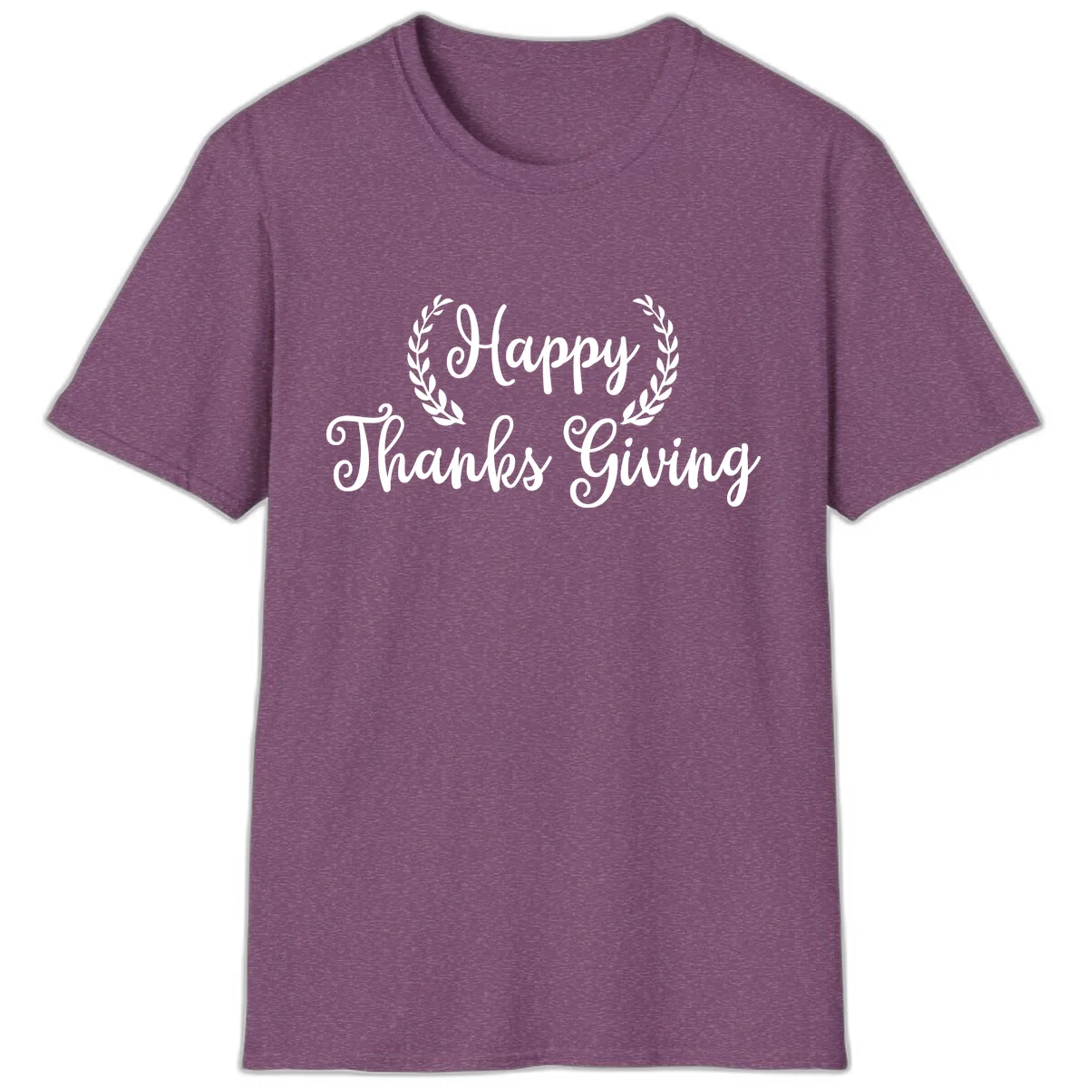Happy Thanksgiving Laurel Wreath T-Shirt in Heather Maroon