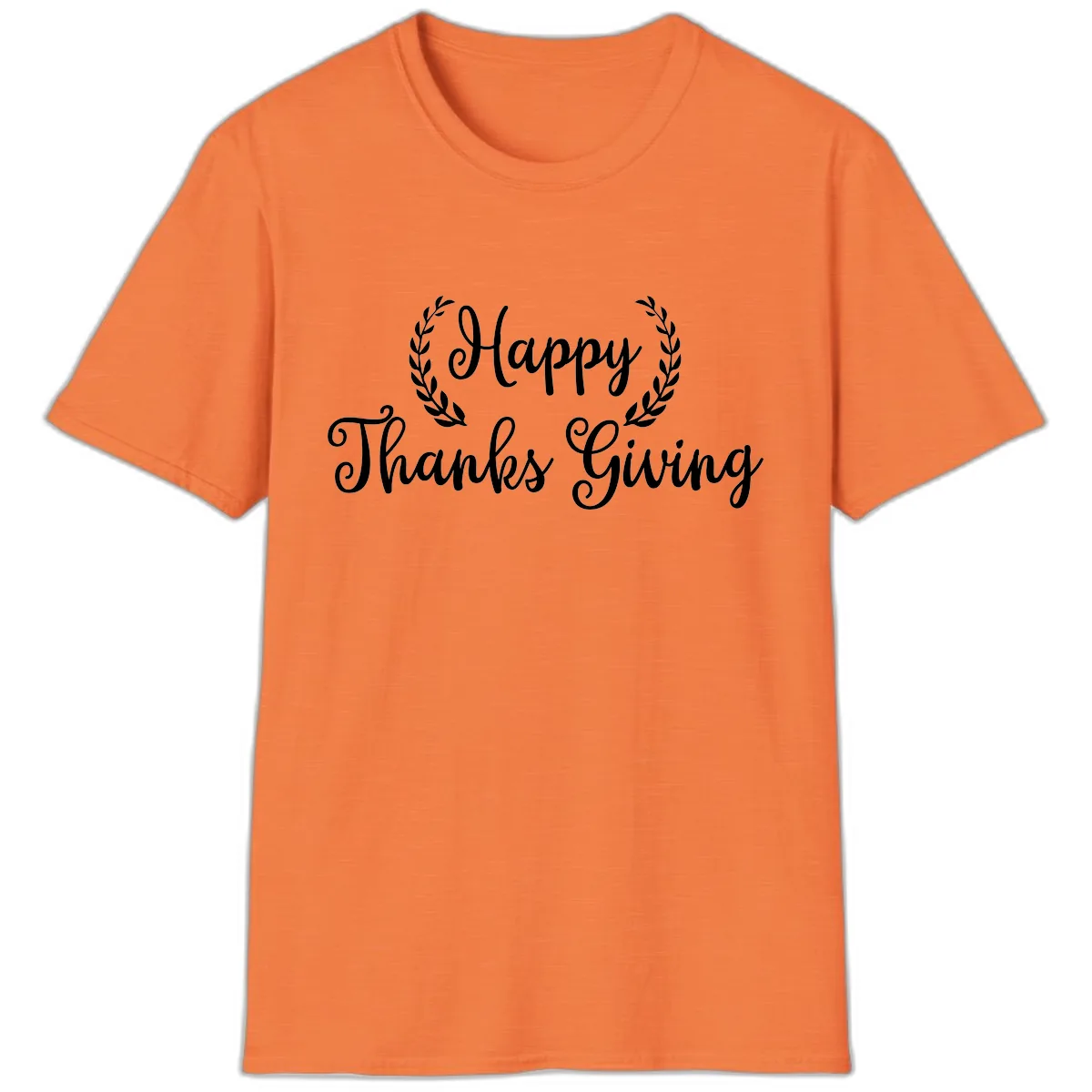 Happy Thanksgiving Laurel Wreath T-Shirt in Heather Orange