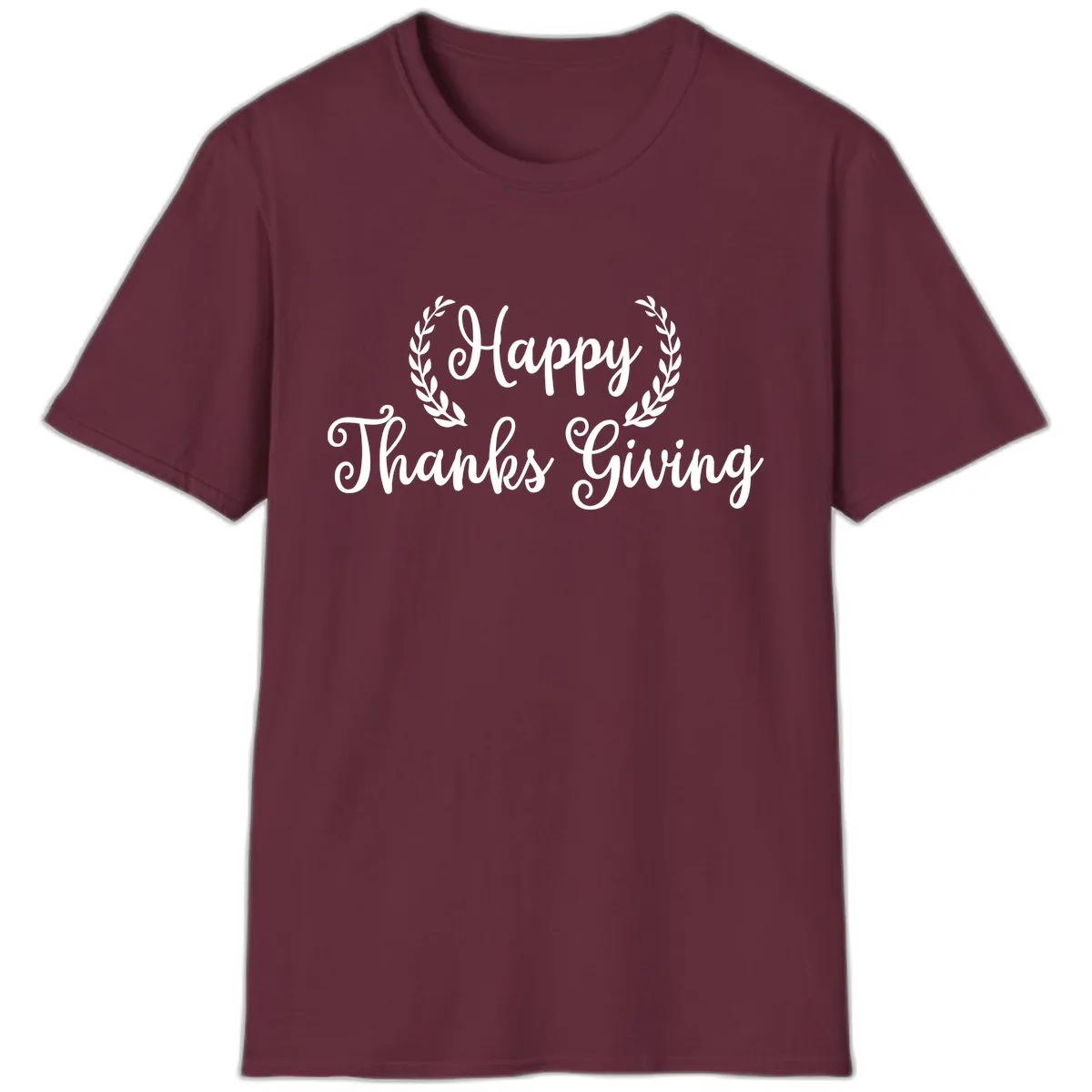 Happy Thanksgiving Laurel Wreath T-Shirt in Maroon
