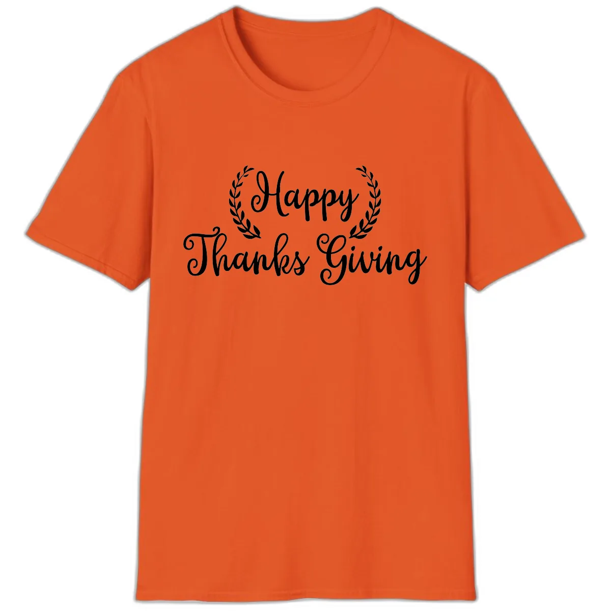 Happy Thanksgiving Laurel Wreath T-Shirt in Orange