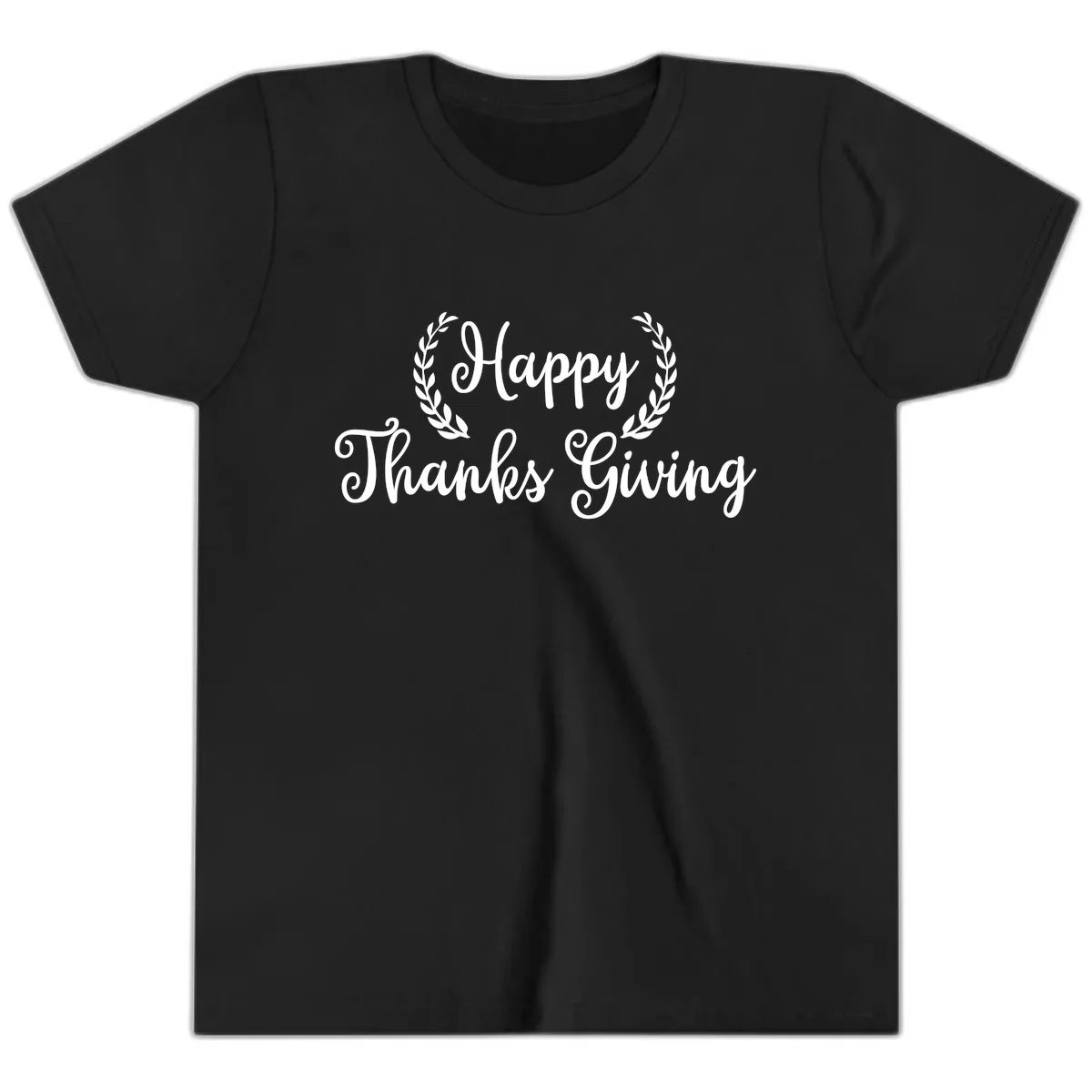Happy Thanksgiving Laurel Wreath Youth T-Shirt in Black