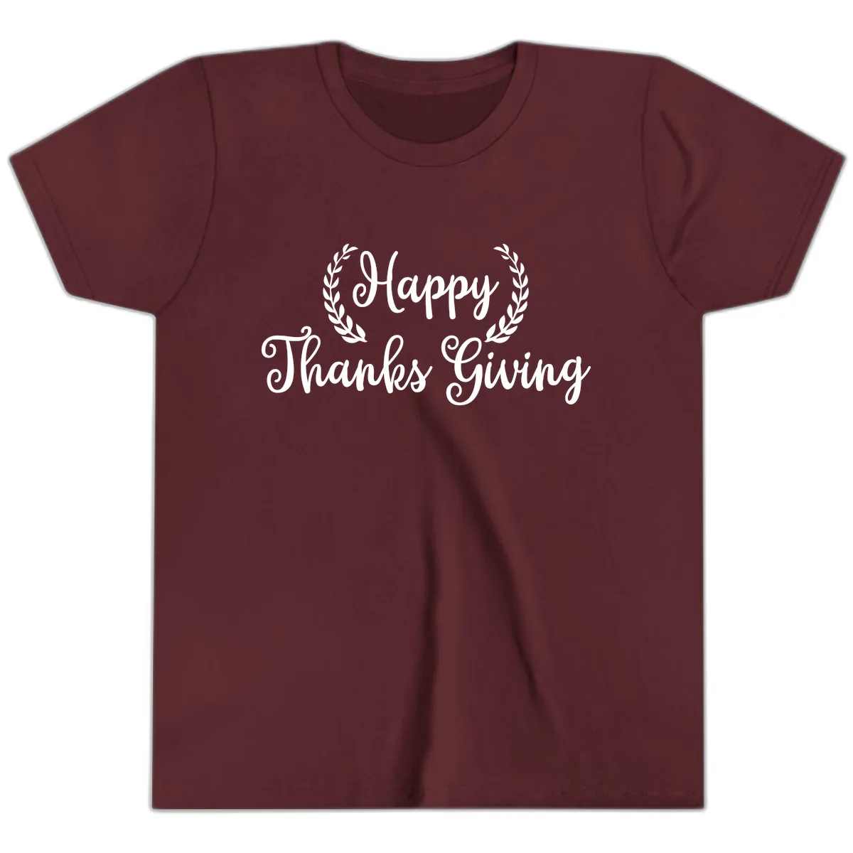 Happy Thanksgiving Laurel Wreath Youth T-Shirt in Maroon